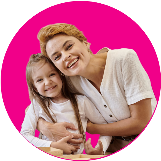 Teacher and child smiling